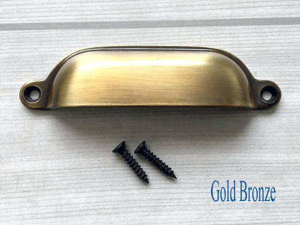 3.75" Centers Cup Drawer Pull, Gold, Silver, Bronze, Nickel, Pewter