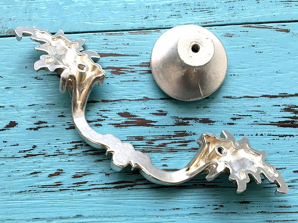 Antique Silver Cabinet Door Handle, Leafy Drawer Pulls, French Provincial Vertical Hardware