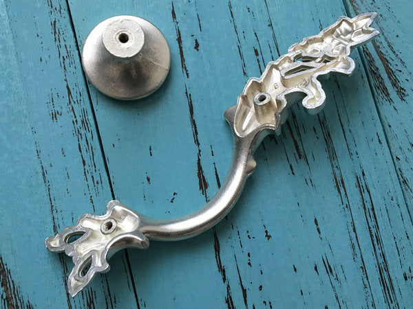 Antique Silver Cabinet Door Handle, Leafy Drawer Pulls, French Provincial Vertical Hardware