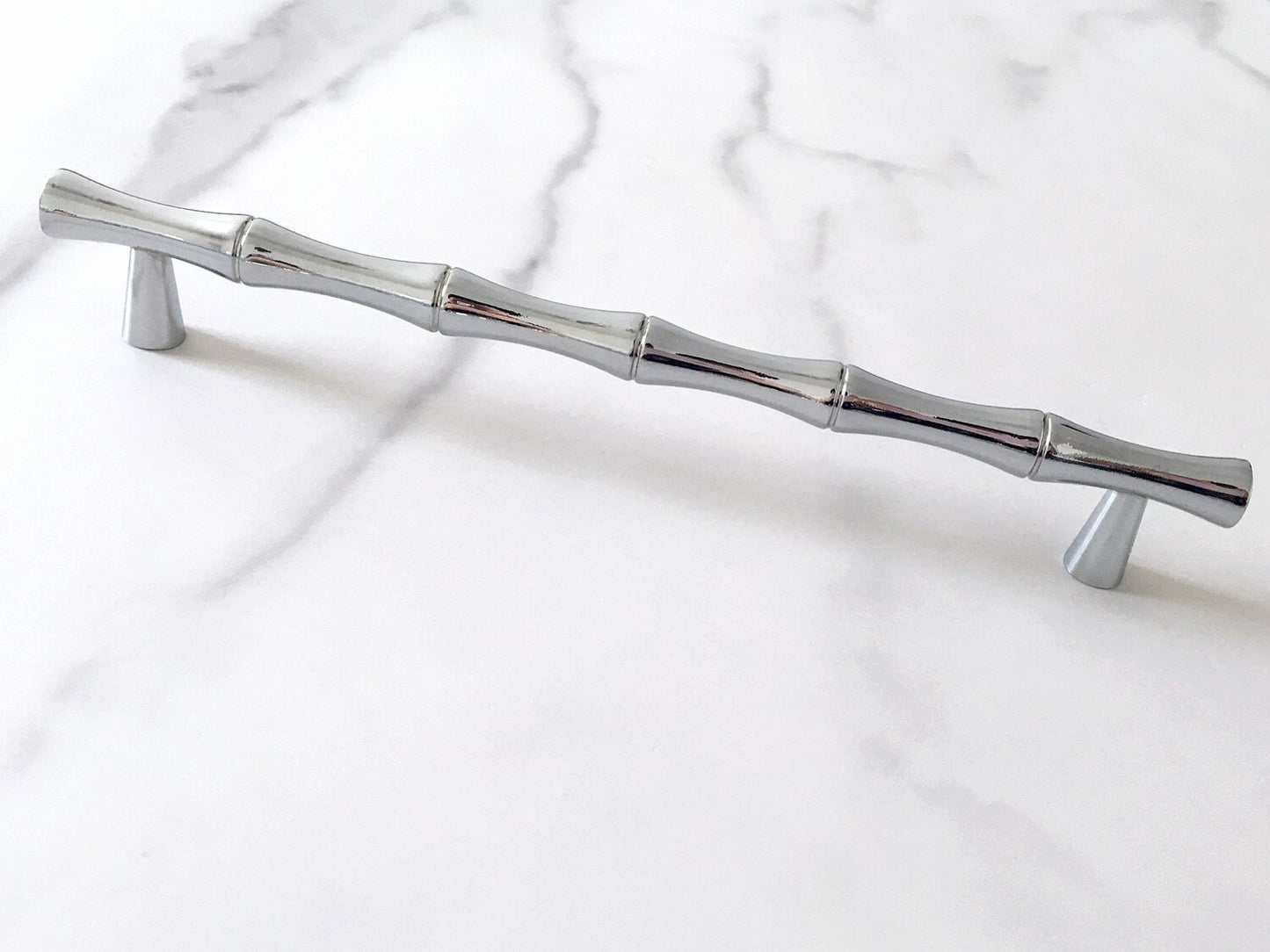 Bamboo Cabinet Pulls and Drawer Knobs, Polished Chrome Silver, Modern Kitchen Hardware