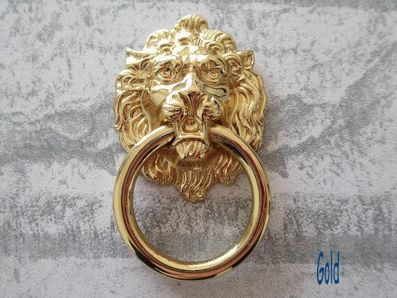 Lion Knob, Door Knocker, Lion Head Drop Ring Drawer Pull, Gold, Black, Bronze, Pewter, Silver