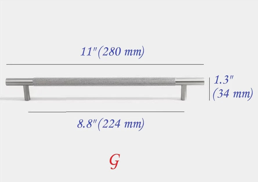 Knurled Cabinet Bar Pulls Solid Brass, Brushed Nickel, Modern Kitchen Hardware