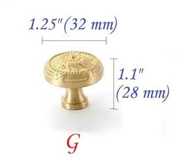 Brass Flower Patterned Knobs, Floral Drawer Pulls, Brushed Gold, Kitchen Cabinet Hardware