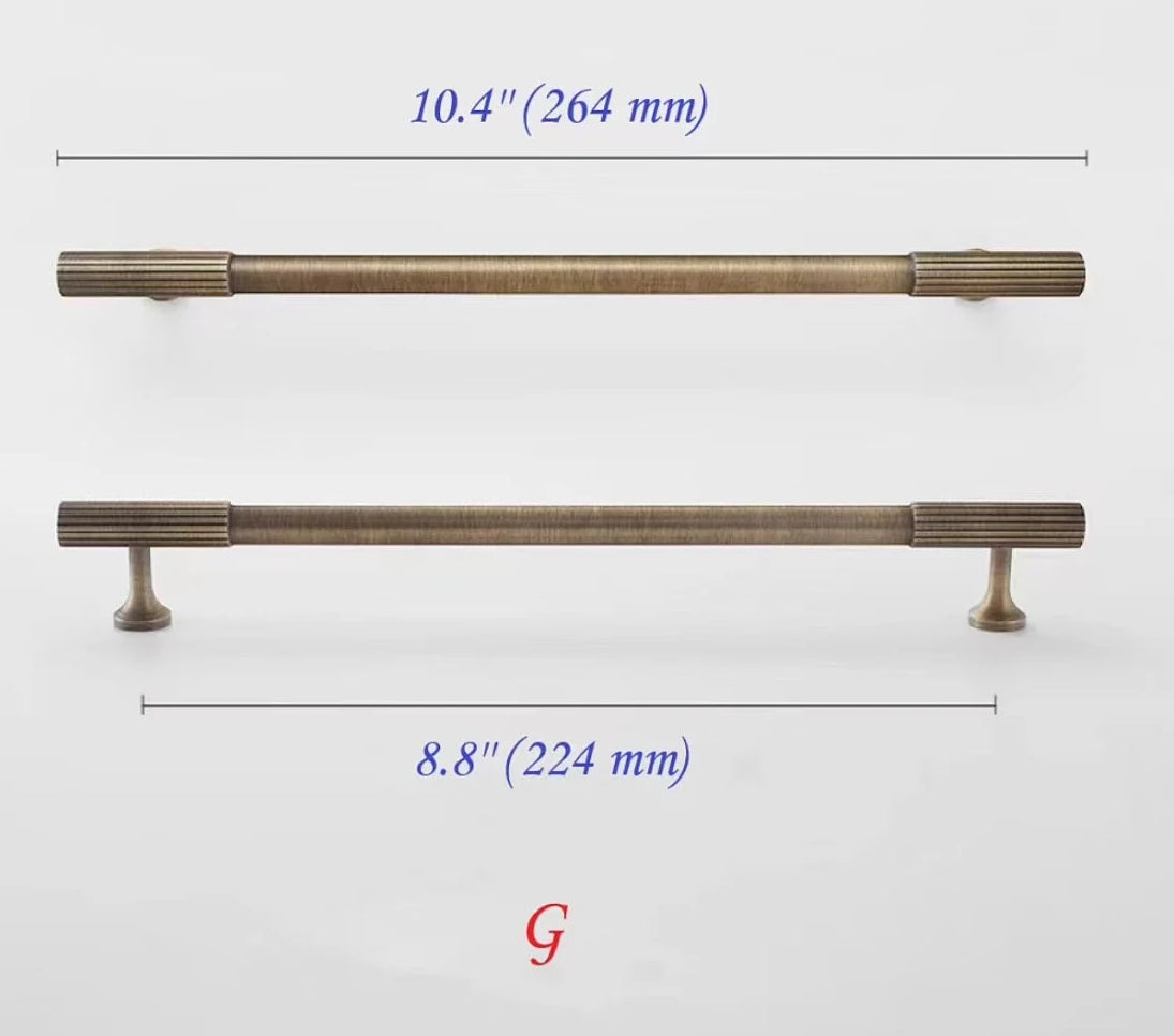 Fluted Antique Bronze Cabinet Bar Pulls - 3.75" to 8.8"