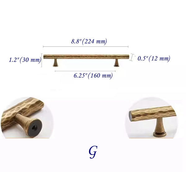 Hammered Antique Bronze Cabinet Bar Pulls, Brass, Rustic Retro Kitchen Hardware