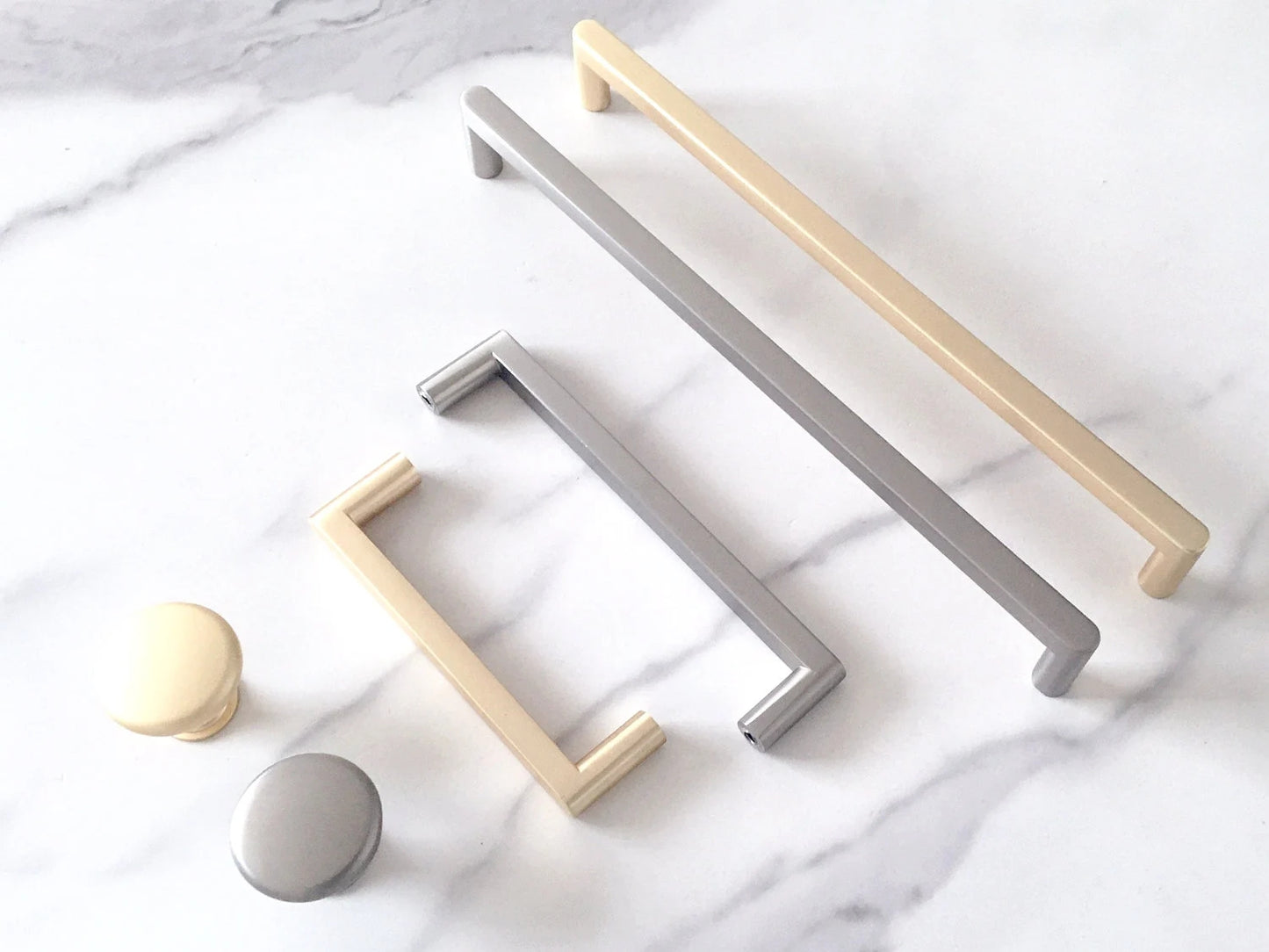 Cabinet Pulls, Drawer Handles, Sleek Modern Kitchen Hardware, Brushed Gold and Nickel