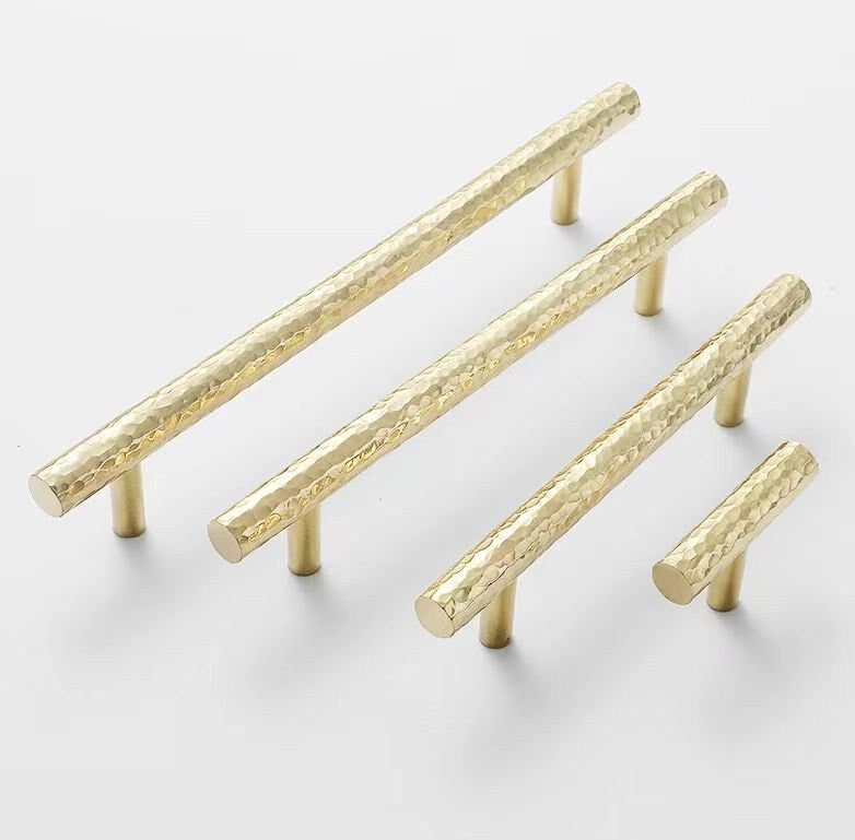 Hammered Gold Pulls Brass Cabinet Pulls T Bar Door Knob 96 128 160 192 mm