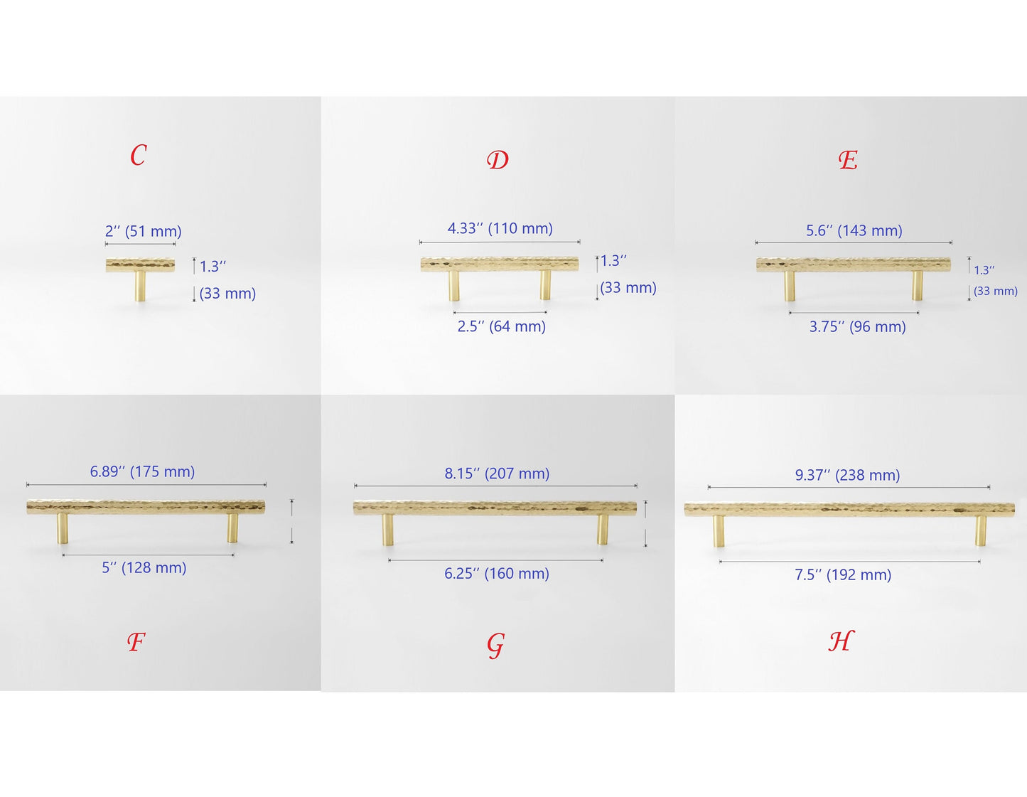 Hammered Gold Pulls Brass Cabinet Pulls T Bar Door Knob 96 128 160 192 mm