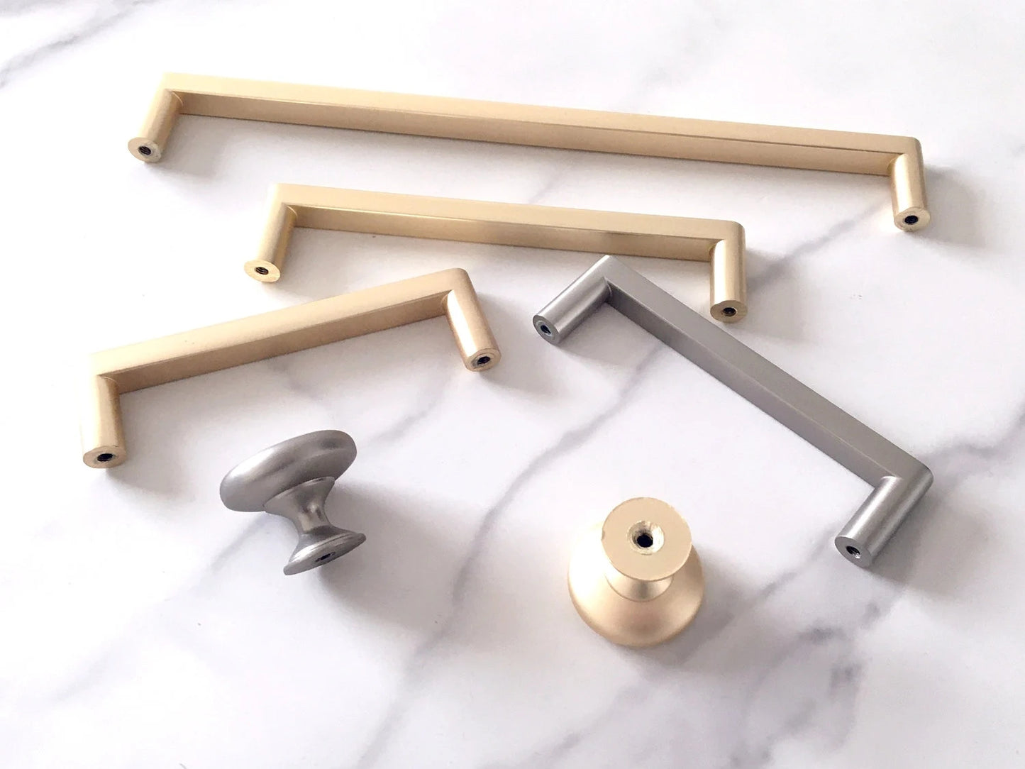Cabinet Pulls, Drawer Handles, Sleek Modern Kitchen Hardware, Brushed Gold and Nickel