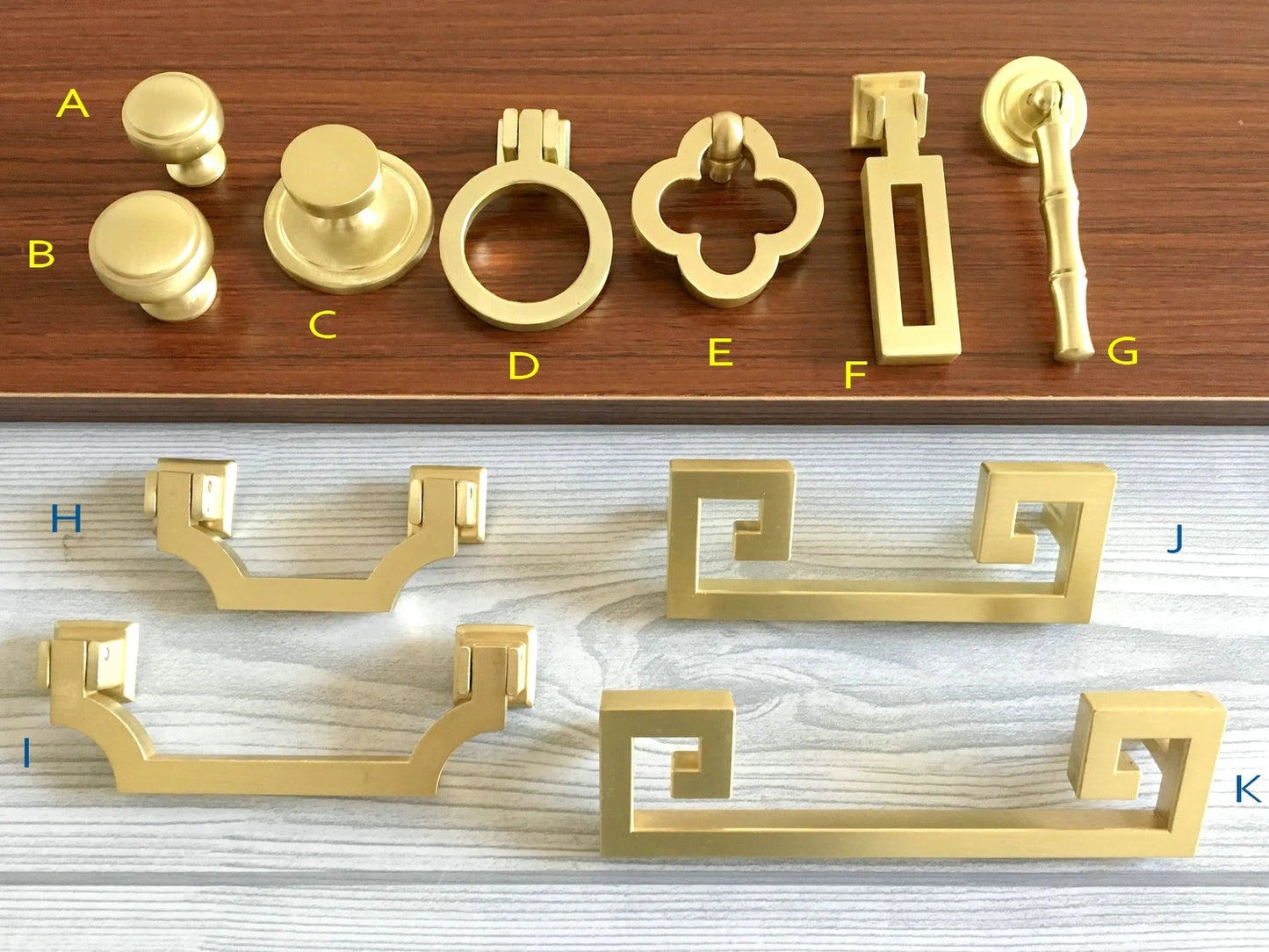 2.5" 3.75" 5" Brushed Gold Brass Drawer Handle, Drop Ring Pull, Circle Knob, MCM Hardware