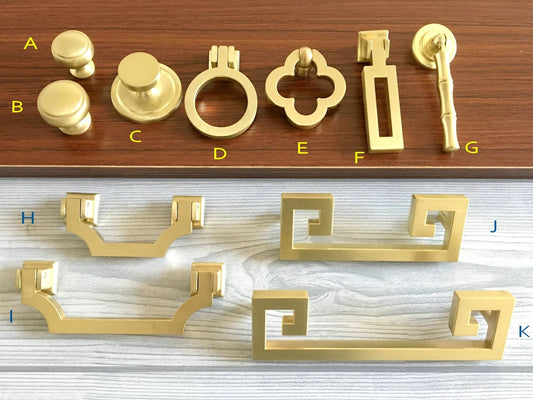 2.5" 3.75" 5" Brushed Gold Brass Drawer Handle, Drop Ring Pull, Circle Knob, MCM Hardware