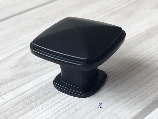 Matte Black Cabinet Pulls, Square Knob, Kitchen Hardware