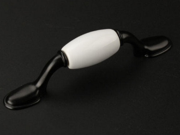 Black White Ceramic Drawer Pull, Elegant Cabinet Handle, Wardrobe Door Knob