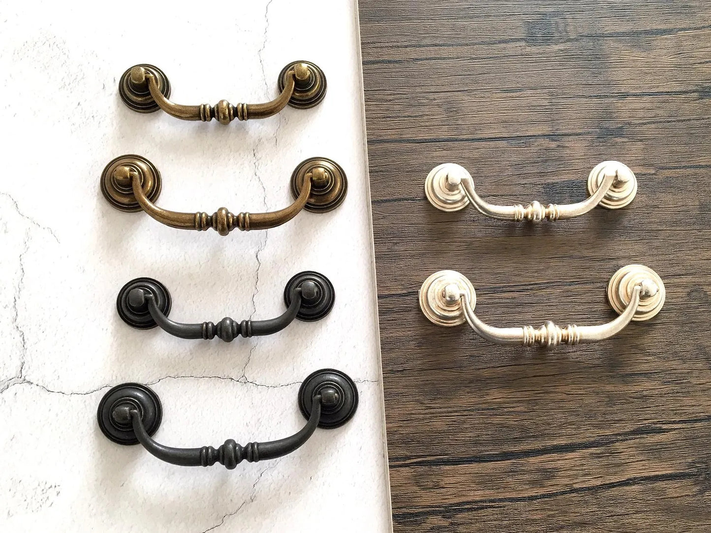 3,5" 4,25" Zentren Antik Silber Swing Bail Griff & Anhänger Drop Ring Pull