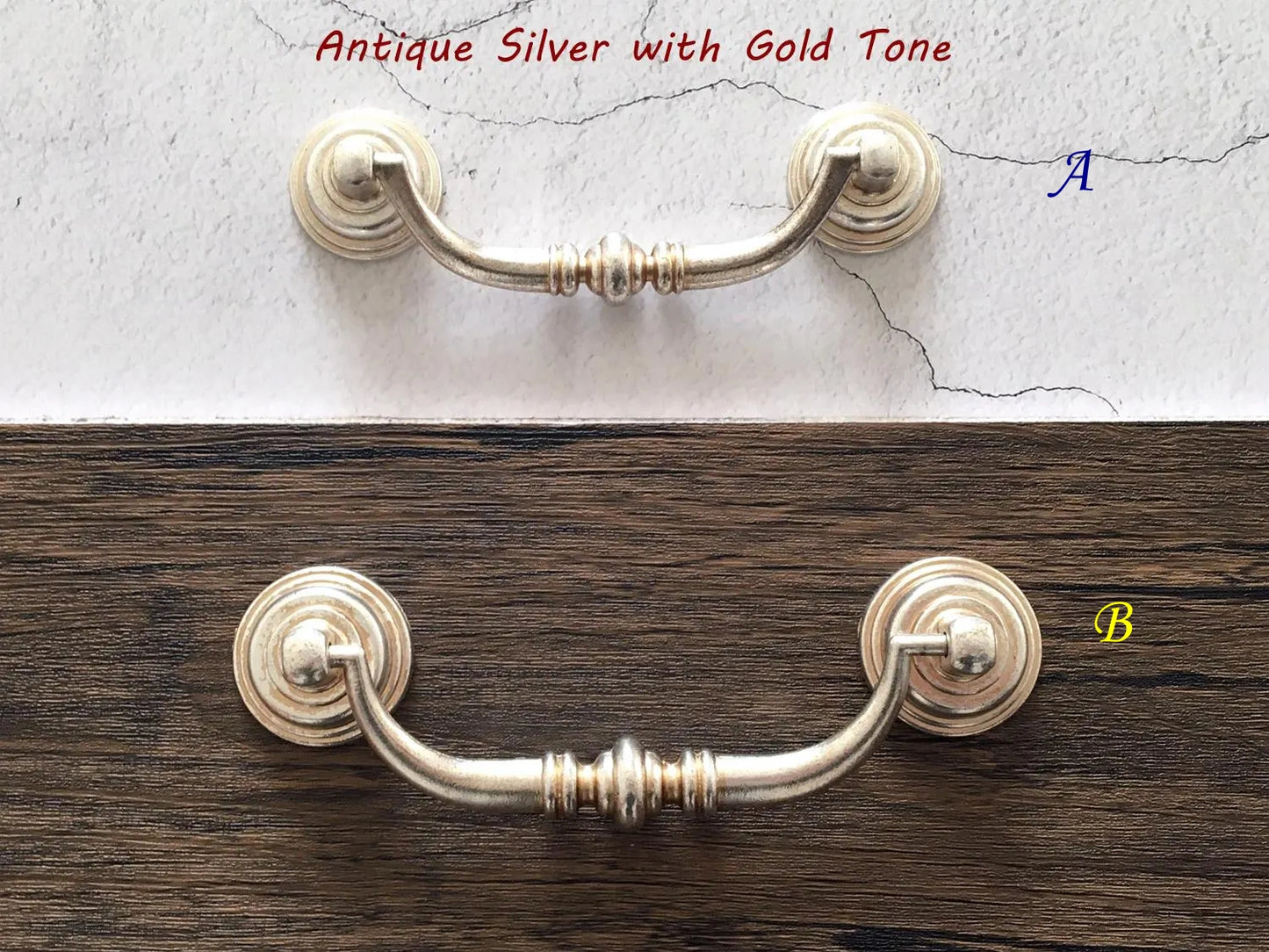 3,5" 4,25" Zentren Antik Silber Swing Bail Griff & Anhänger Drop Ring Pull