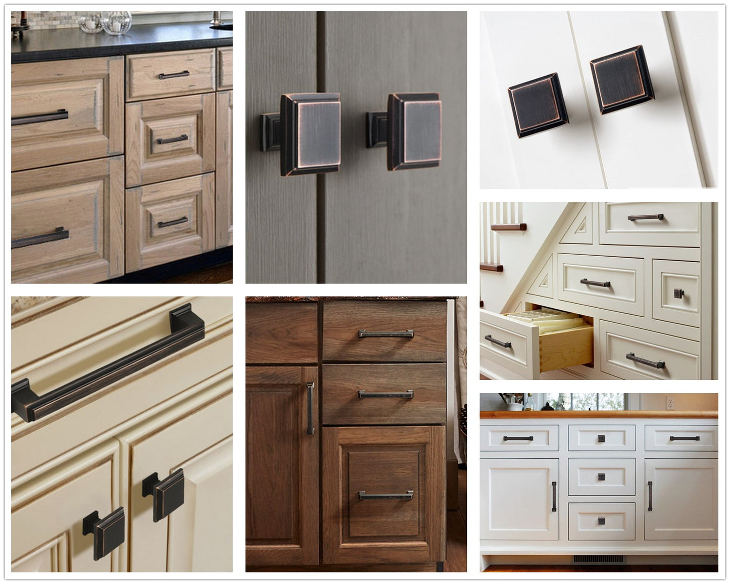 Square Cabinet Pull Handles, Dresser Drawer Knobs, Oil Rubbed Bronze, Retro Minimalist Kitchen Hardware