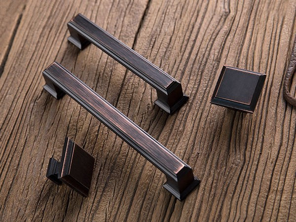 Square Cabinet Pull Handles, Dresser Drawer Knobs, Oil Rubbed Bronze, Retro Minimalist Kitchen Hardware