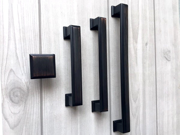 Square Cabinet Pull Handles, Dresser Drawer Knobs, Oil Rubbed Bronze, Retro Minimalist Kitchen Hardware