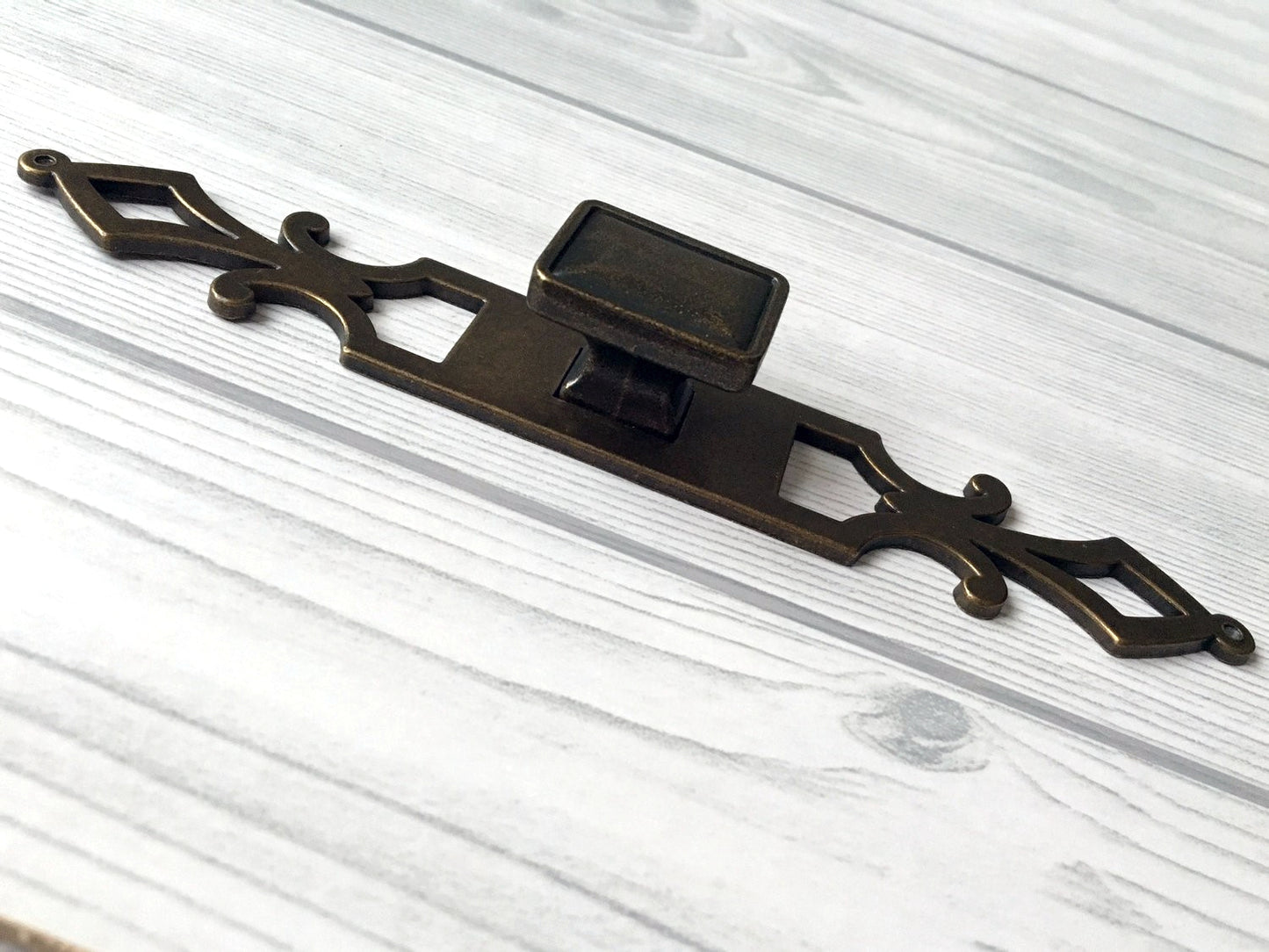 Antique Bronze Rectangular Drawer Pull, Georgian Style Cabinet Knob with Backplate