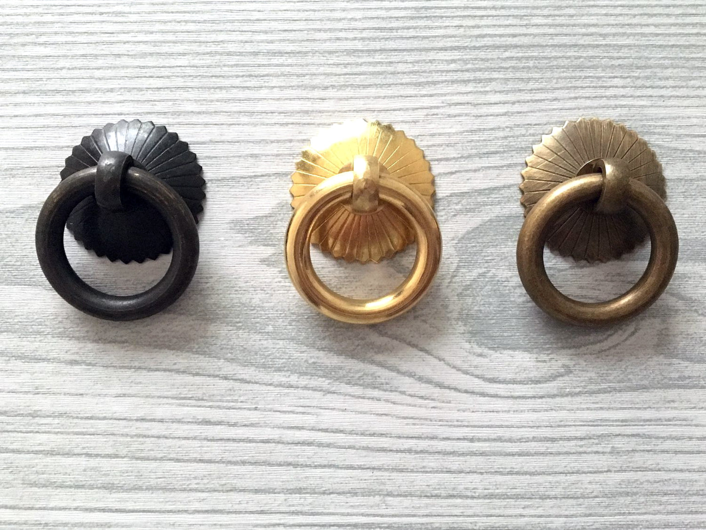 Small Ring Drop Drawer Pulls, Unlacquered Brass, Antique Black, Antique Bronze