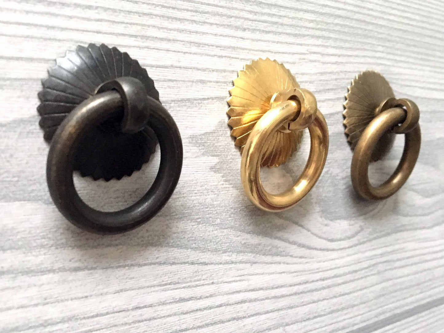 Small Ring Drop Drawer Pulls, Unlacquered Brass, Antique Black, Antique Bronze