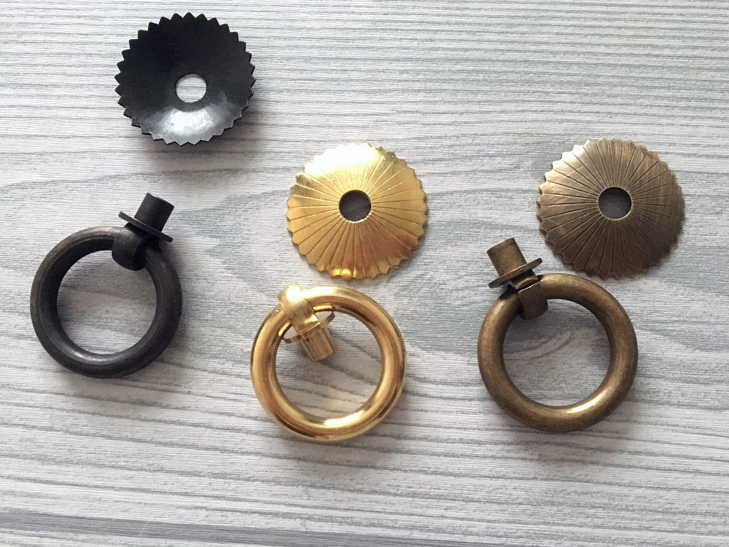 Small Ring Drop Drawer Pulls, Unlacquered Brass, Antique Black, Antique Bronze