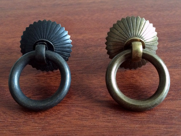 Small Ring Drop Drawer Pulls, Unlacquered Brass, Antique Black, Antique Bronze