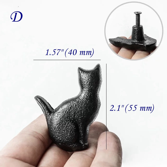 Cat Drawer Knobs, Antique Black, Rustic Hardware, Cast Iron