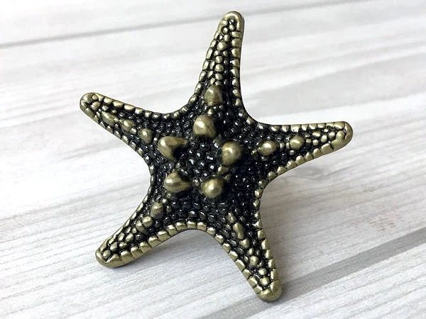 Starfish Drawer Knob, Sea Star Antique Bronze Drawer Pull, Rustic Hardware
