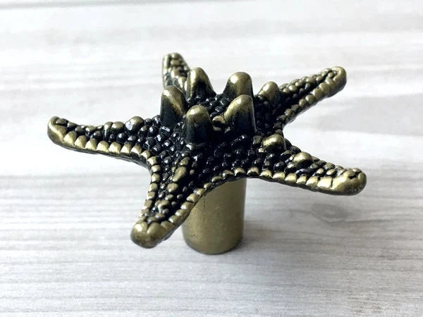 Starfish Drawer Knob, Sea Star Antique Bronze Drawer Pull, Rustic Hardware