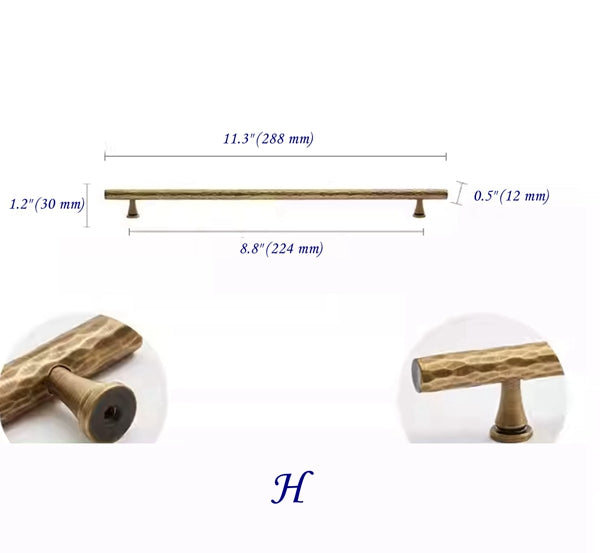Hammered Antique Bronze Cabinet Bar Pulls, Brass, Rustic Retro Kitchen Hardware