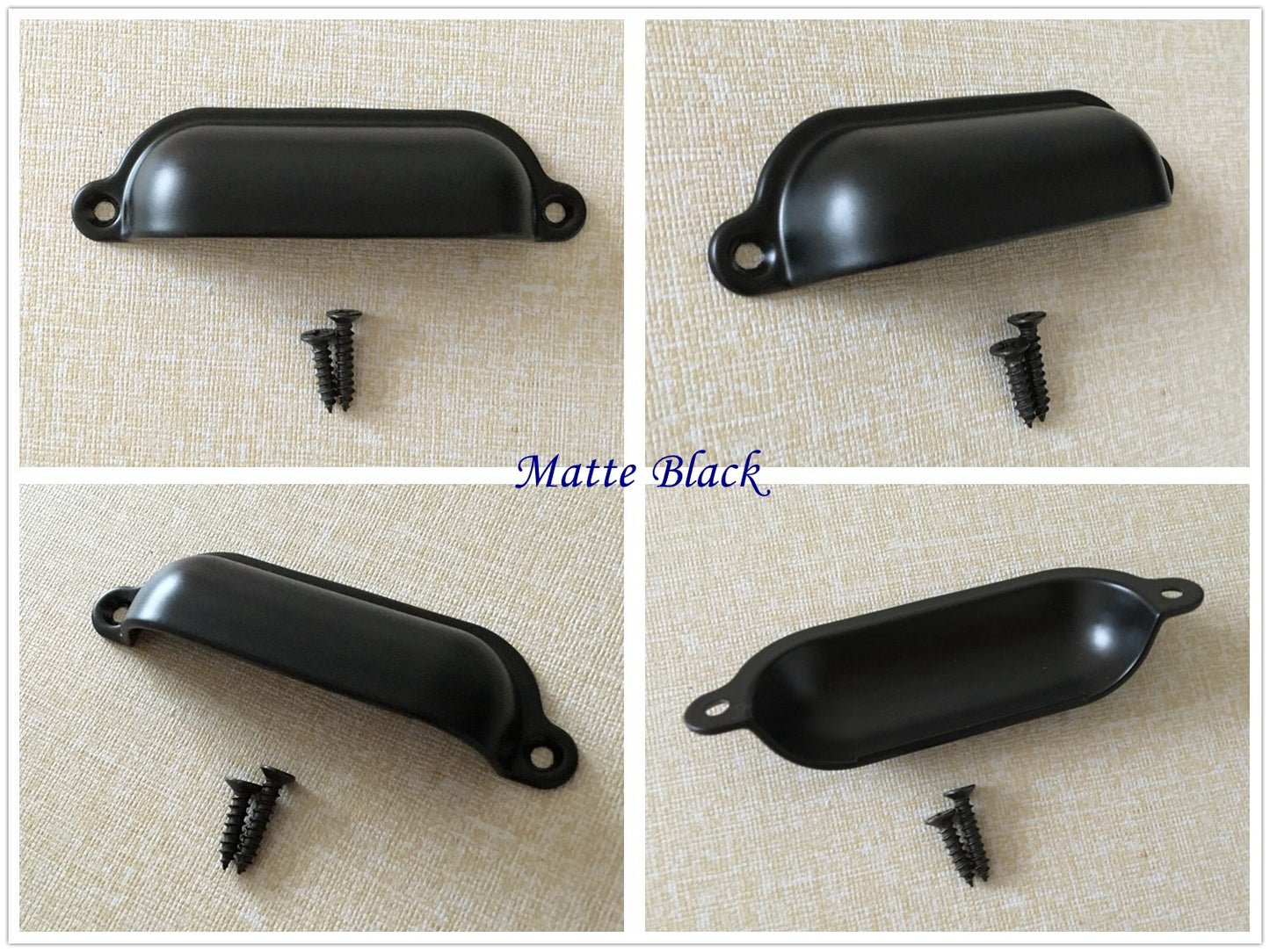 Cabinet Cup Pull Handle, 3.5" Center to Center, Front Screws, Multi Finishes