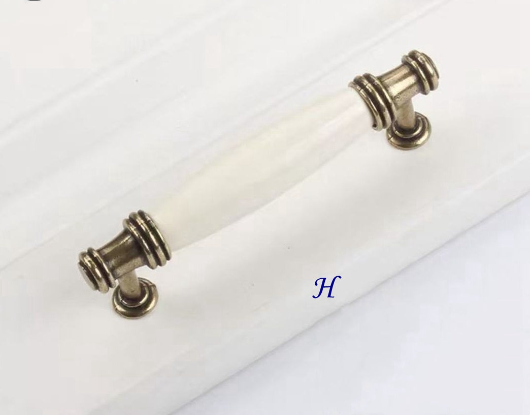 Cream Porcelain Cabinet Pulls Drawer Handles Antique Bronze