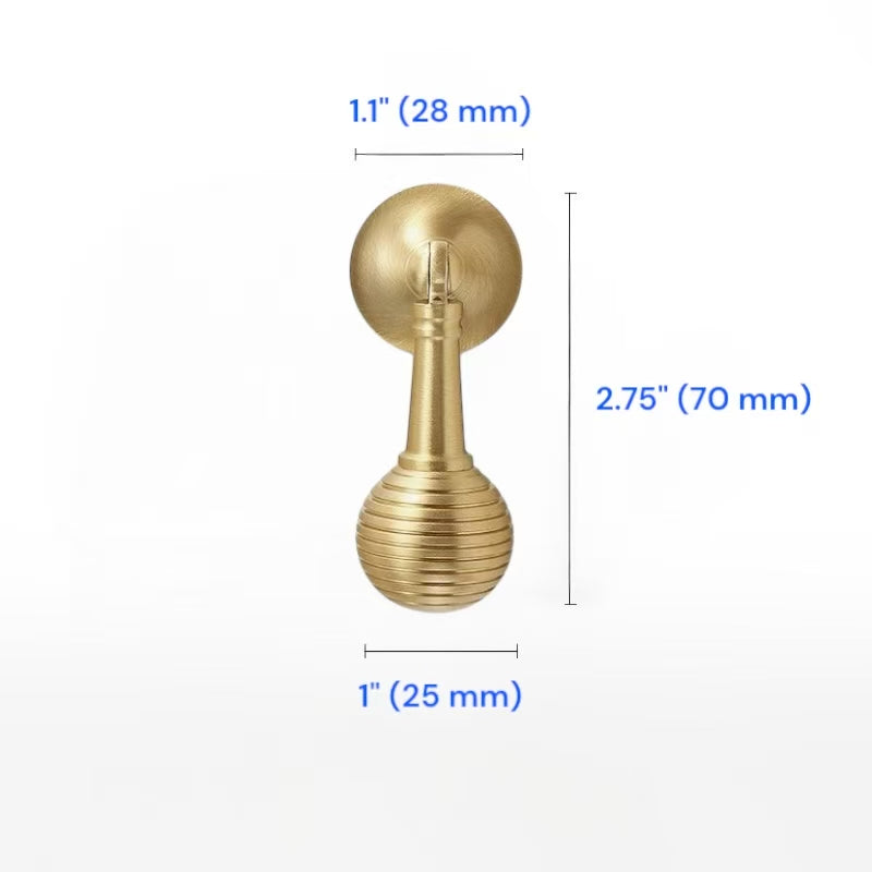 Brushed Brass Cabinet Bar Pull 96 128 160 224 mm | Beehive Dresser Knob | Pendant Teardrop Pull