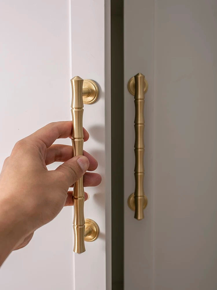 Bamboo Cabinet Pulls, Brushed Brass, Oriental Classic Kitchen Hardware