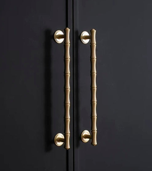 Polished gold brass bamboo cabinet handles for classic home decor