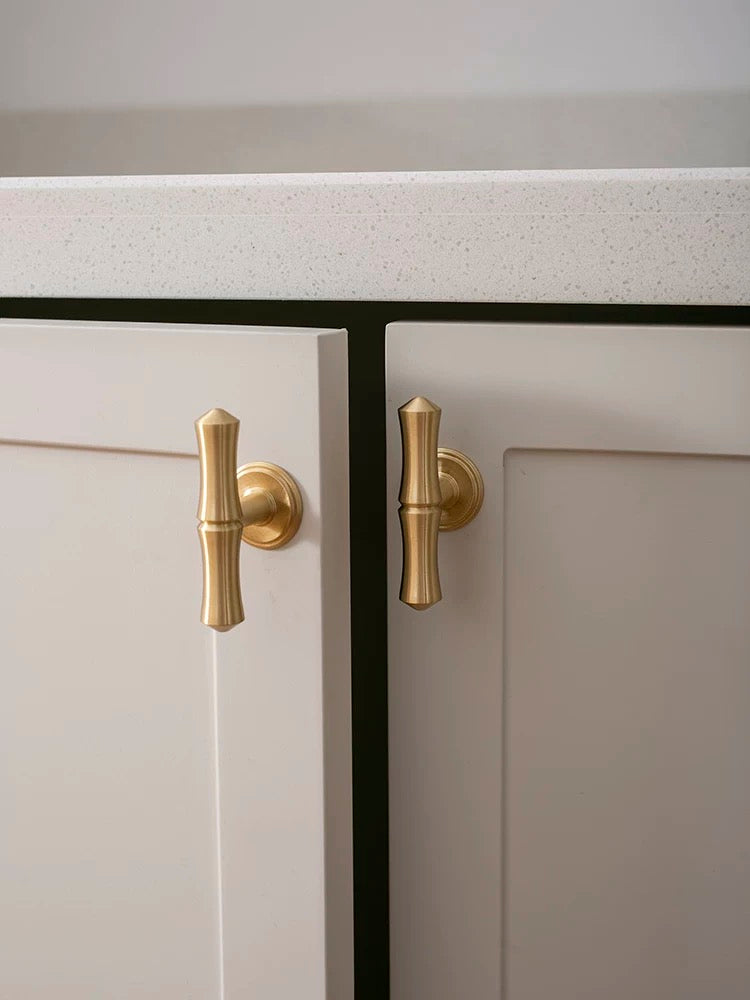 Bamboo Cabinet Pulls, Brushed Brass, Oriental Classic Kitchen Hardware
