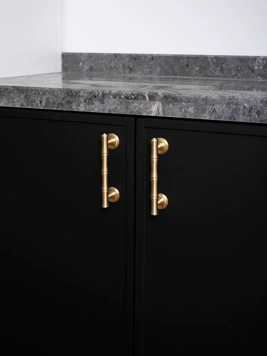 Asian inspired brass bamboo cabinet pulls with 3-3/4 inch hole spacing