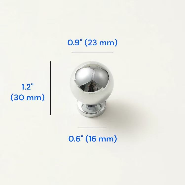 European Polished Chrome Cabinet Handle, Round Drawer Knob, Contemporary Kitchen Hardware