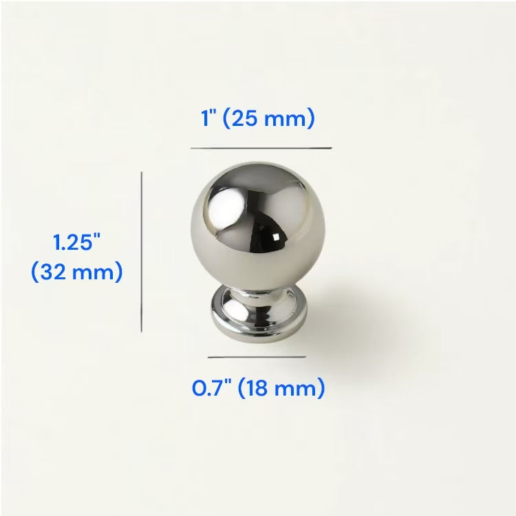 European Polished Chrome Cabinet Handle, Round Drawer Knob, Contemporary Kitchen Hardware