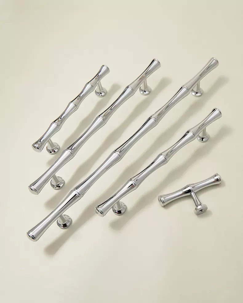 Polished chrome orientalist bamboo cabinet handles