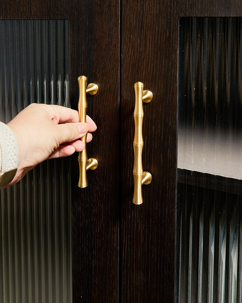 Brushed Brass Bamboo Drawer Handles, Kitchen Cabinet Hardware, 3.75" 5" 6.25" 8.8" 12.5" Centers