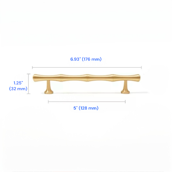 Brushed Brass Bamboo Drawer Handles, Kitchen Cabinet Hardware, 3.75" 5" 6.25" 8.8" 12.5" Centers
