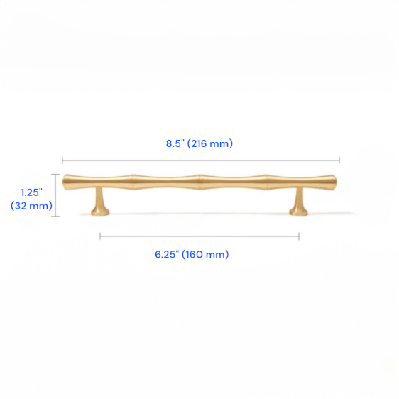 Brushed Brass Bamboo Drawer Handles, Kitchen Cabinet Hardware, 3.75" 5" 6.25" 8.8" 12.5" Centers