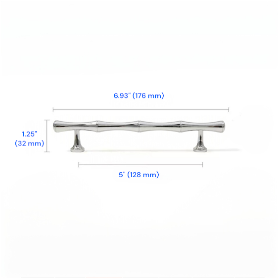 Brass Bamboo Drawer Handles, Polished Chrome, Kitchen Cabinet Hardware, 3.75" 5" 6.25" 8.8" 12.5" Centers