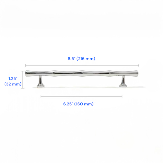 Brass Bamboo Drawer Handles, Polished Chrome, Kitchen Cabinet Hardware, 3.75" 5" 6.25" 8.8" 12.5" Centers
