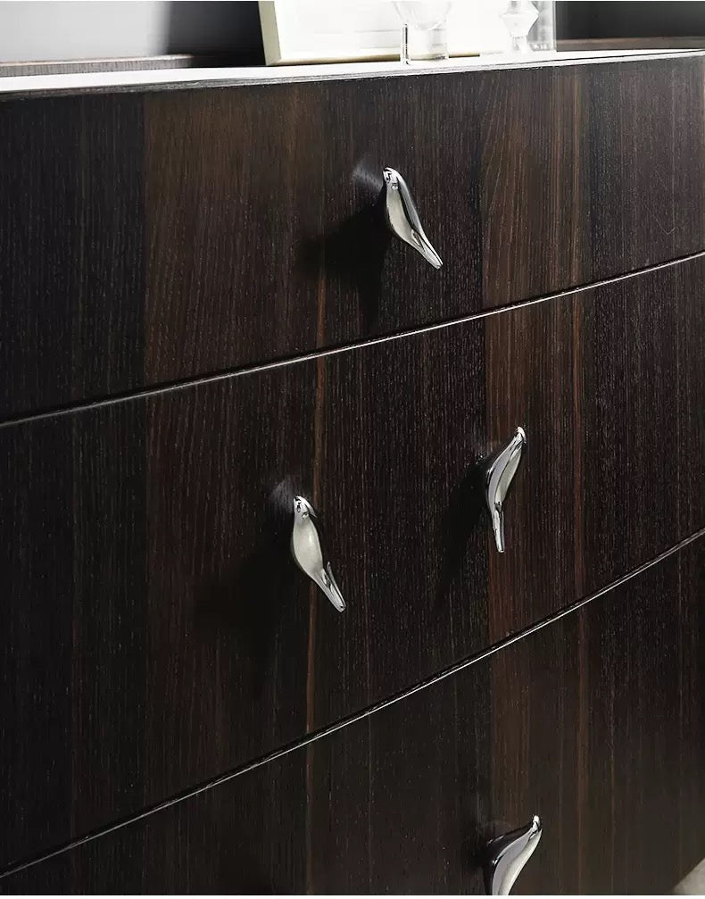 Bird Shaped Drawer Knobs, Solid Brass, Polished Chrome, Modern Kitchen Hardware