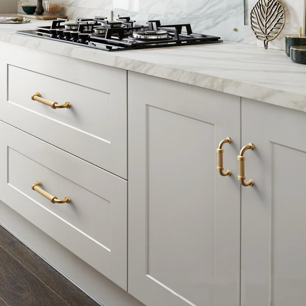 Brushed gold reeded kitchen cabinet d pulls