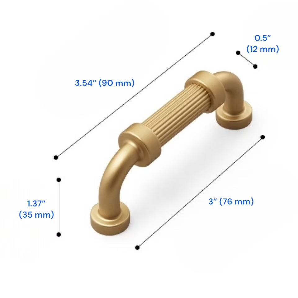 3" 5" 7.5" Fluted Cabinet D Pulls in Matte Black / Brushed Gold, Classic Kitchen Hardware