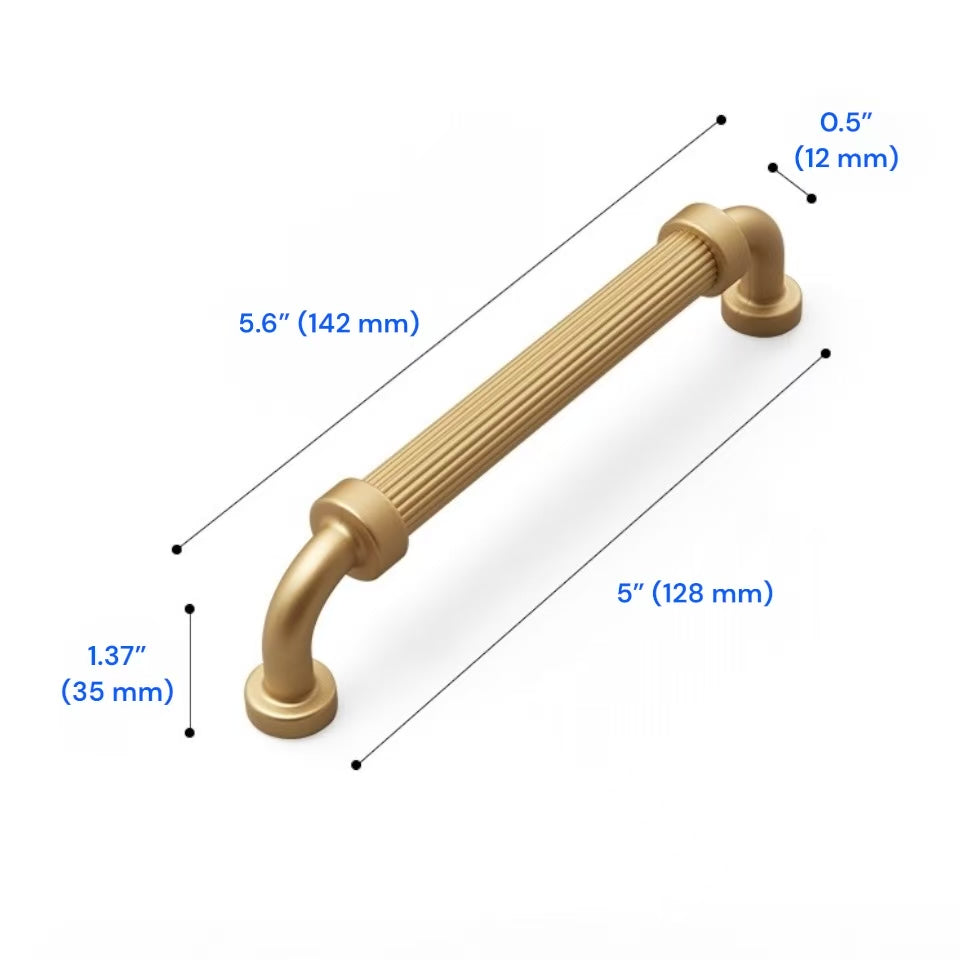 3" 5" 7.5" Fluted Cabinet D Pulls in Matte Black / Brushed Gold, Classic Kitchen Hardware